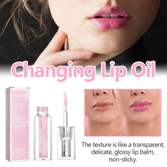 YUANLI Color Changing Lip Oil, Magic Hydrating Glimmer Lip Gloss Balm, Transparent Plumping Lip Oil Tinted for Long Lasting Moisturizing Non-sticky Fresh Texture Lip Oil - 1pcs