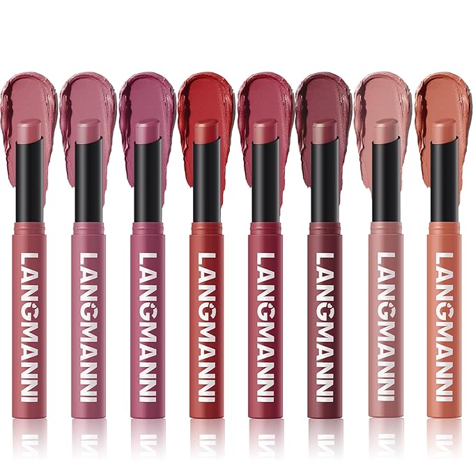 Jolilab 8 Pcs Velvet Matte Lipstick Nude Matte Soft Dark Color Stick Waterproof Long-Lasting Non-Stick Cup High Pigmented Lip Stick Lip Balm Beauty Cosmetics Gift for Girls(7-12+1+5