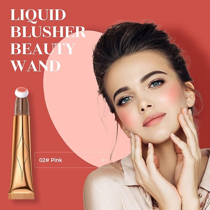 Blush Beauty Wand, Liquid Face Blusher Stick with Cushion Applicator, Long Lasting Smooth Natural Matte Finish, Lightweight Blendable Super Silky Cream Blush Stick (02# Blush)