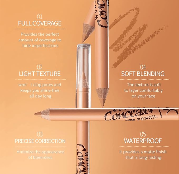 12 Pcs Wonder Concealer Pencil,3 Colors Face Concealer Pencil,Evens Out Skin Tone,Can Perfection Conceal Blemish,Dark Circle,Aging Spot,Acne,etc