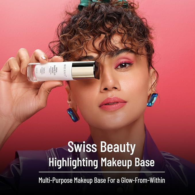 Real Makeup Base Highlighting Primer| Skin-Hydrating Poreless Primer With Natural Glow Finish For Face Makeup |Shade - Pink Tint, 32Ml