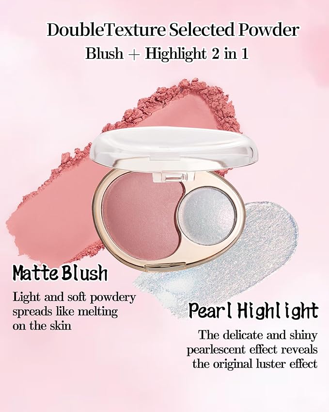Blush and Highlighter Palette,2 in 1 Orange Blusher Pearl Shimmer Highlighter,Matte Blusher and Bronzer for Face Cheeks,Longlasting Waterproof Facial Makeup Set with Brush,Makeup Gift for Women-03