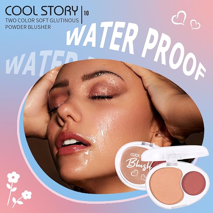 Dual-Tone Face Blush Palette for Cheeks - Waterproof, Long-Lasting, Satin Finish, Creamy Texture, Sculpting, All Skin Tones, Squalane, Highlighting, for Home, Travel, Makeup 2 Tone Tint 10#