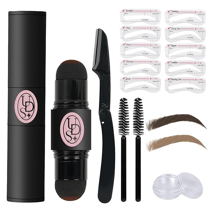 Unidollss Multi-Use Makeup Cream Blush Stick,Dual-Ended Eyebrow Stamp Stencil Kit and Tubing Mascara Volume and Length Black Upgrade