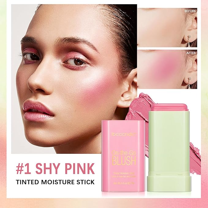3 in 1 Blush Stick, 2 PCS Shy Pink, Long Lasting Waterproof Lightweight Moisturing Face Blush, Easy Blends Use on The Go, Natural Matte Soft Cream Blushers for Cheeks Lips Eyes, 01+02