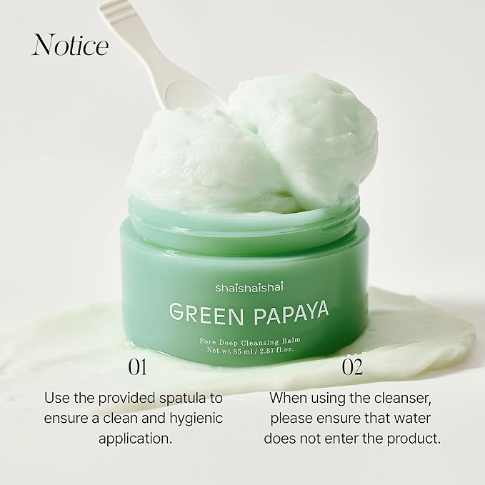 GREEN PAPAYA Pore Deep Cleansing Balm, Makeup Remover, Gentle Exfoliating, Pore Cleaner, Black Head Remover for Face, Oil Cleanser with Jojoba Oil, Korean Skin Care, 2.87oz