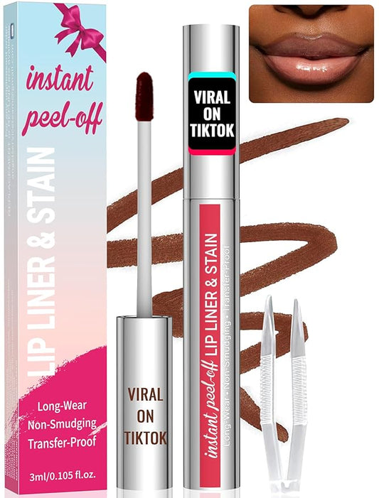 iMethod Lip Stain - Lip Liner Stain, Peel Off Lip Stain with Tweezer, Natural Long Lasting Lip Stain Peel Off, Waterproof, Easy to Use, Stay On All Day, Coffee