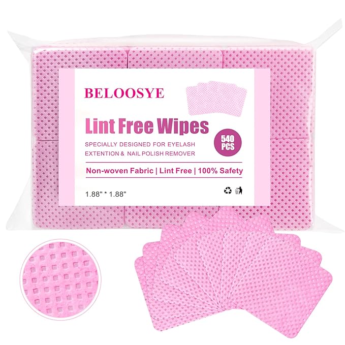 540 PCS Lint Free Nail Wipes, Eyelash Extension Glue Wipes, Super Absorbent Soft Non-woven Fabric Nail Polish Remover Wipes, Cleaning Pad Cloth for Lash Extension Supplies & Nail Polish Bottle(Pink)