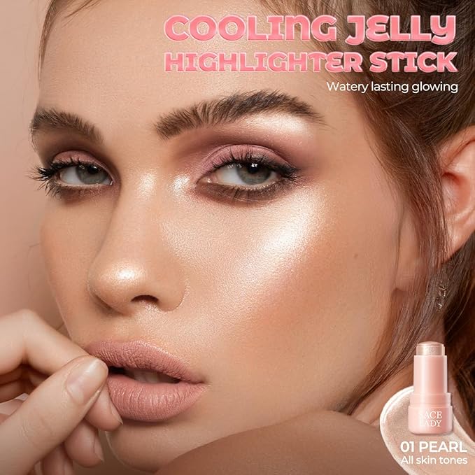 SACE LADY Jelly Highlighter Stick, Face Glow Sticks with Watery Radiant Finish, Easy Blend & Long Lasting, Multi-Use Cream Highlighter Makeup 3 Colors (03 SUNLIGHT, 1pc)