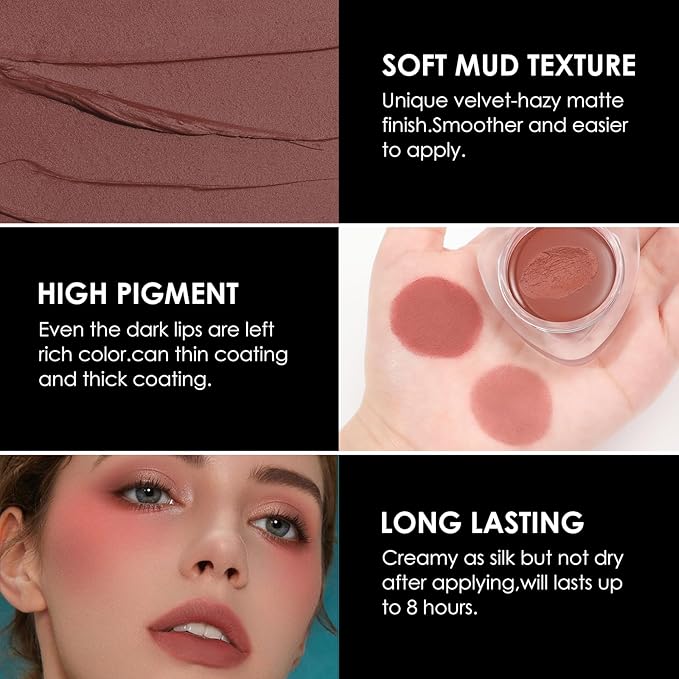 FOCALLURE Velvet-hazy Matte Cheek Lip Mud Dual-use For Lips And Cheek Lip Clay High Pigment Lipstick Blush Lasting Lip Tint