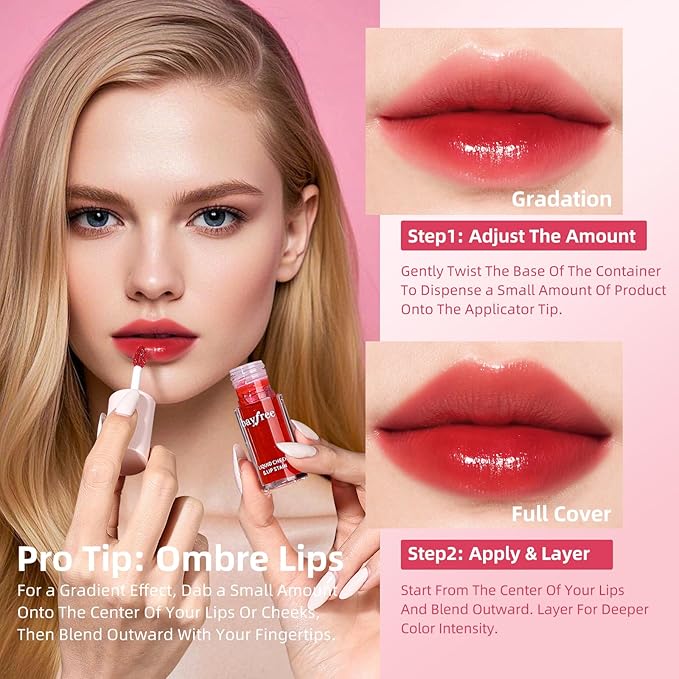 Liquid Cheek & Lip Stain, Korean Lip Tint with Moisturizing & Weightless, Non-Sticky, Long-Lasting, Kiss-proof, All Long-wearing, Vegan Makeup (Tomatoes Red)