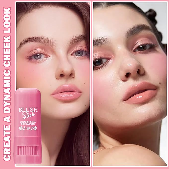 Cream Blush Stick Multi-Use Makeup Blush Stick for Lip and Cheeks Tint Solid Moisturizer Waterproof Cream Blush Natural Face Blush Makeup for All Skin Tones-02 Nude Pink