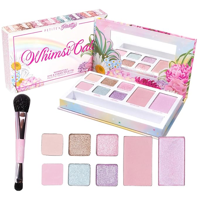 Petite 'N Pretty - WhimsiCali Eyeshadow & Cheek Makeup Palette and 10K Shine Lip Gloss Duo – Natural & Non-Toxic Face Makeup for Kids, Children, Tweens and Teens