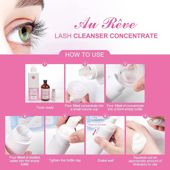 Lash Shampoo Concentrate 30ml Lash Cleanser Concentrate Add Hyaluronic Acid Perfect for Salon-Get, Can make 180ml eyelash cleaning shampoo,Rose