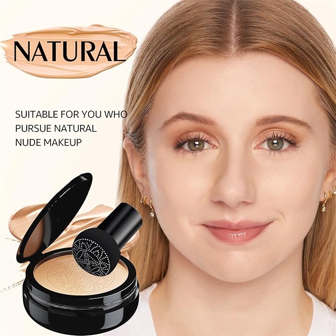 Mushroom Head Air Cushion CC Cream Foundation Moisture Cushion BB Cream for Women & Girls All Skin, Waterproof Full Coverage Self Adjusting Concealer (Natural)
