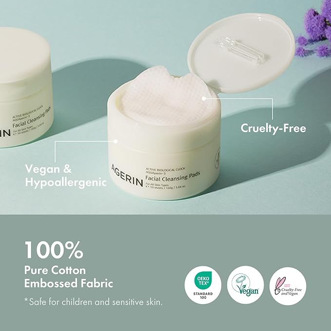 Facial Cleansing Pads - Daily Oil & Makeup Remover Cotton Pads, Gentle Cleansing, Hydrating, Dirt & Impurities Removal Without Tugging - Vegan, Non-Irritating, 50pads