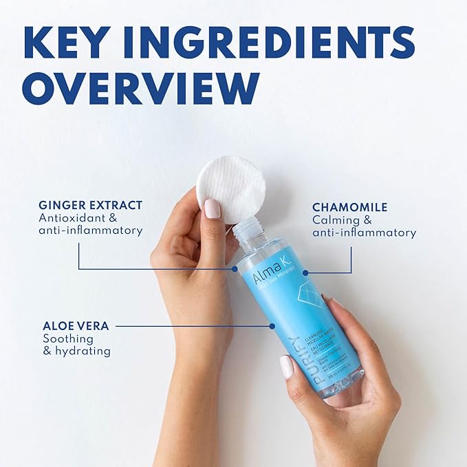 ALMA K Cleansing Micellar Water - Soothing Makeup Remover - Non-Drying for All Skin Types - Water-Based Gentle Facial Cleanser with Aloe Vera - 6.7 oz