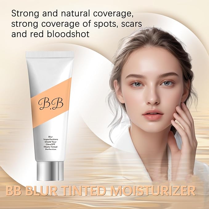 BB Blur Tinted Moisturizer SPF 30, BB Tinted Care Primerwith Brush, BB Cream Tinted Moisturizer for Woman (Light, 1)