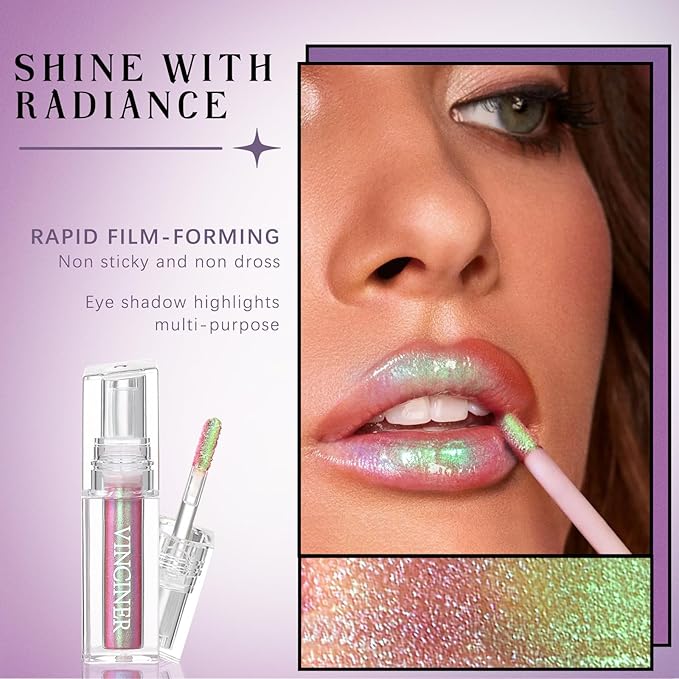 Glitter Chameleon Liquid Lipsticks, Diamond Shimmer Glow Metallic Lip Gloss, Long Lasting Waterproof Shiny Glimmer Sparkly Lipstick for Women Girls Face Eye Glow Christmas Party Makeup Gift 4#