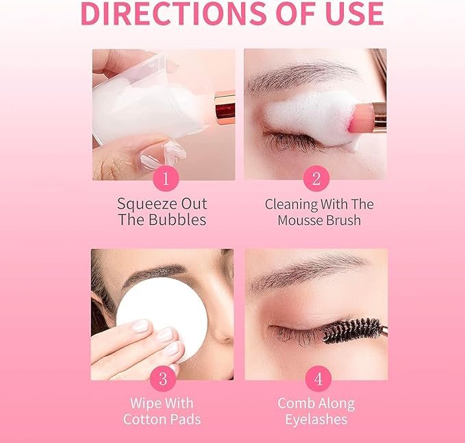 Eyelash Extension Cleanser, BREYLEE Upgraded Eyelash Extension Shampoo 60ML+Mascara Wand+Brush Eyelash Foam Cleanser For Extensions and Natural Lashes