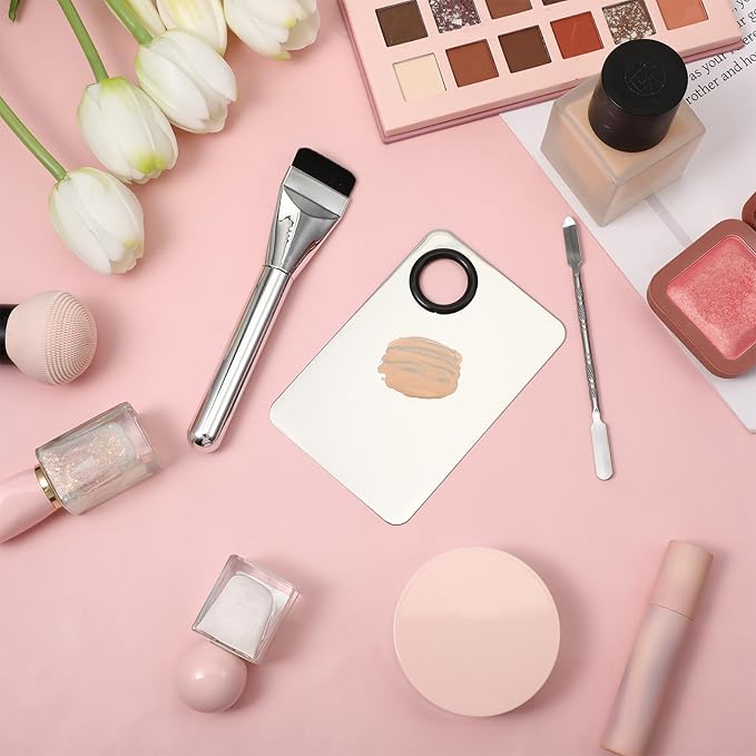 3 PCS Makeup Spatula Set, Stainless Steel Foundation Spatula, Makeup Mixing Palette, Foundation Make up Stick, Reusable Beauty Spatulas Tool for Facial Cosmetic