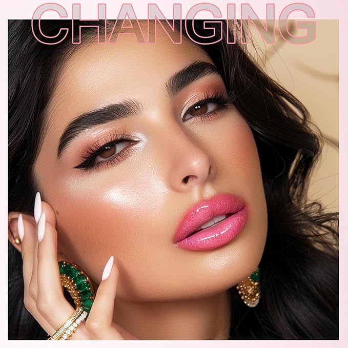 2PCS Magic Color Changing Lip Oil, Warm Change Moisturizing Lip Gloss Hydrating Lip Oil, Upgraded Long Lasting Nourishing Magic Big Brush Color Changing(Pink + Black)