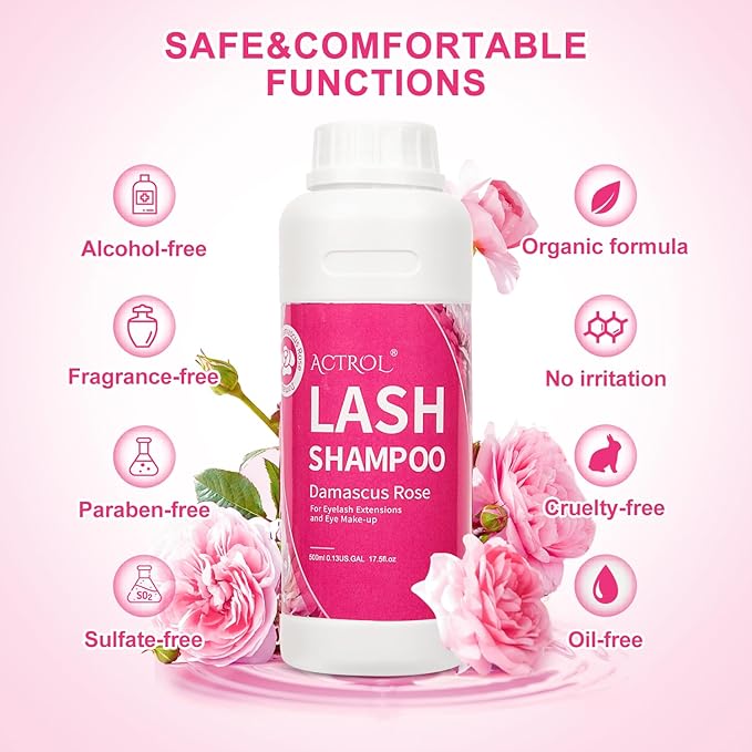 Lash Extension Cleanser Rose 500ml Eyelash Shampoo Lash Cleanser Foam with Salon and Home Care