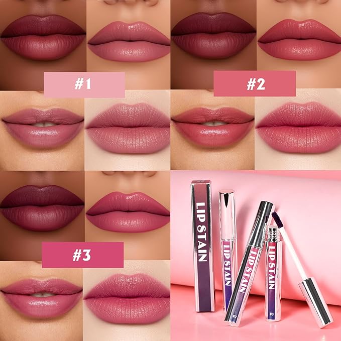 Peel Off Lip Stain 3 Colors, Long Lasting Matte Lip Liner Set Waterproof Transfer Proof Lip Tint Stain Peel Off Non-Stick Cup Nude Lip Pencil Color Highly Pigmented Lip Gloss Makeup for Women