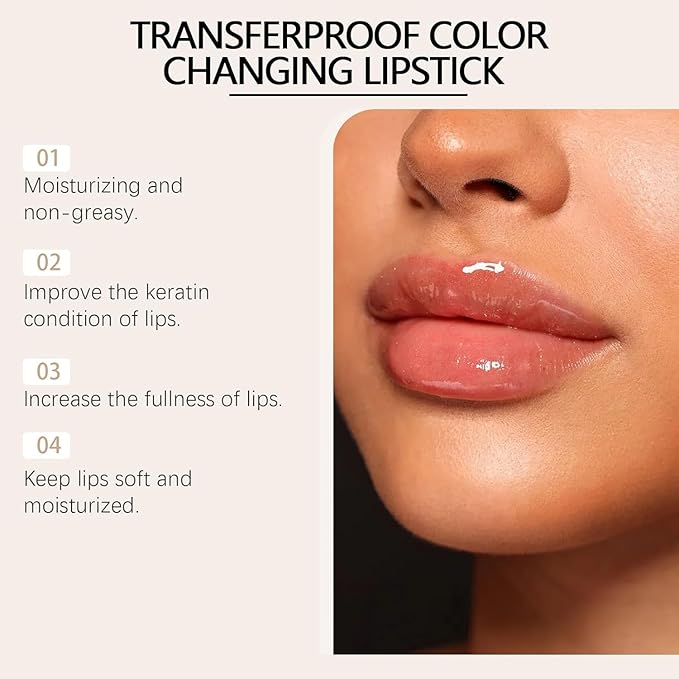 (2pcs) Anti transfer color changing lipstick, gold crystal lipstick, color changing gold foil, female lip stick, long-lasting moisturizing gloss