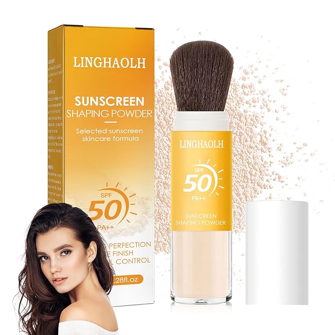 Sunscreen Setting Powder Brush SPF 50 PA++,Matte Translucent Loose Setting Face Powder,Brush On Powder Sunscreen for Face,Long Lasting Oil Control Mineral Brush Makeup Setting Powder