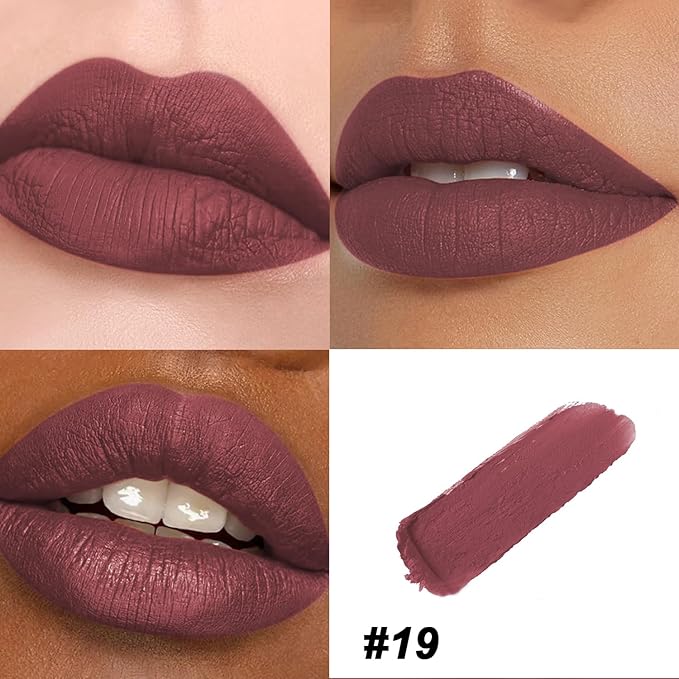 Matte Bullet Long Wear Lipstick - Vegan and Cruelty-Free - Smudge and Waterproof Matte Lipstick with Moisturizing Formula - All Day Comfort - (Ruby Noir #19)