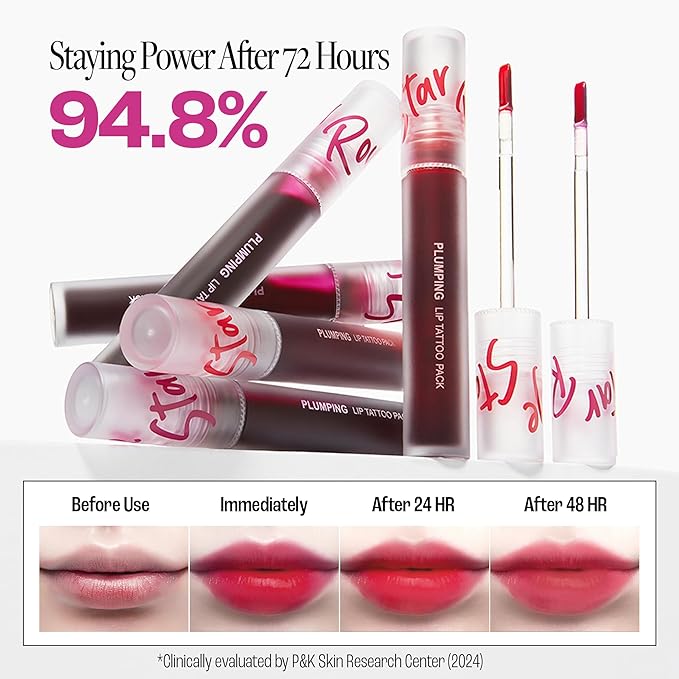 Rouge Star Plumping Lip Tattoo (0.17 oz) - 72-HR Long Lasting Waterproof Peel Off Lip Stain - Extreme Lip Plumper Transfer-Proof, Non -Sticky Hydrating Matte Lip Tint Tattoo (Plum Berry)