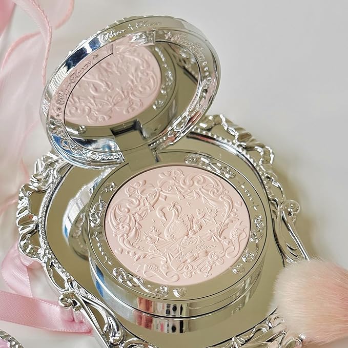Flower Knows Swan Ballet Embossed Blush 01 Niveous Swan+Butterfly Cloud Collar Angled Powder Brush Pearly Moonlight