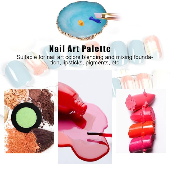 Nail Art Plate, Resin Stone Gel Polish Holder Makeup Mixing Palette Drawing Color Palette Nail Art Display Cosmetic Mixing Set Nail Tips Painting Tray (Blue)