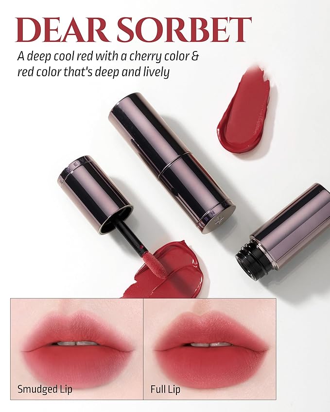 HEVVYMAKEUP Blurring Effect Lip Tint(Moody) - Airy Velvet Matte Lips - Vegan, Longwear, Vibrant, Buildable Creamy Soft Texture - Korean Lip Makeup, Dear Sorbet, 0.13 fl.oz.