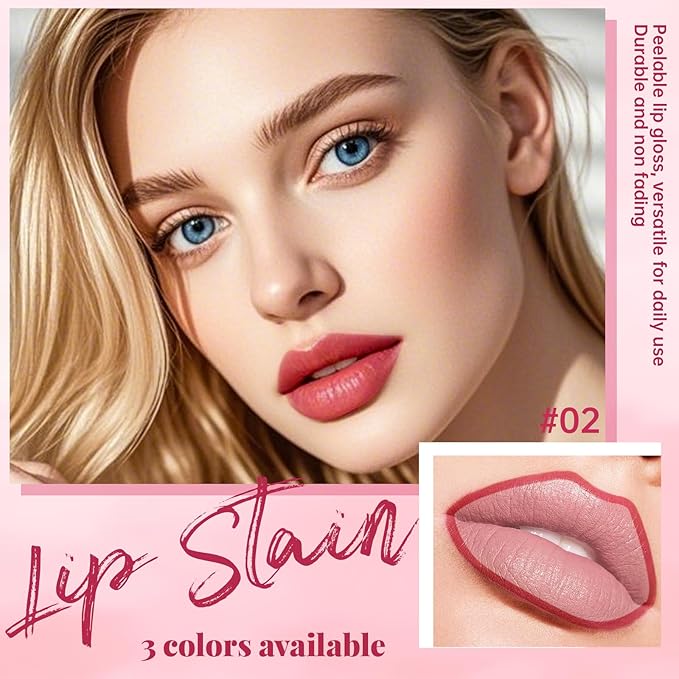 3 Colors Peel Off Lip Liner Stain, High Pigmented Long Wear Waterproof Magic Lip Stain Tattoo, Natural Matte Finish Lip Tint Pink Lip Gloss Set for Women, Non-Sticky Liquid Lipstick Lip Makeup