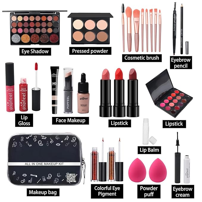 Makeup Kit All-in-one Makeup Gift Set for Women Full Kit,Include Makeup Brush Set,Eyeshadow Palette,Glitter eyeshadow,Lip Gloss Set,Foundation,Highlights,Mascara,Eyebrow (29color kit)