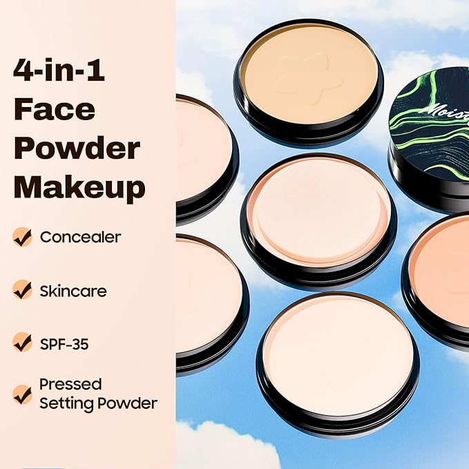 Mushroom Head Air Cushion CC Cream with Setting Powder Makeup Set, Blurs Fine Lines & Imperfections, Controls Shine & Smooths Complexion, Even Skin Tone for All Skin Types for Women (Natural)
