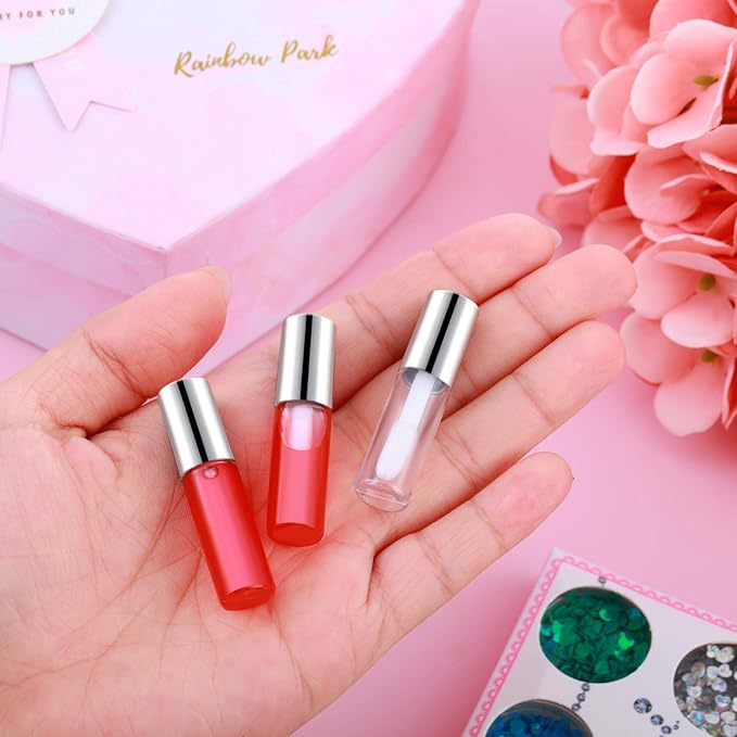 100 Pieces 1.2 ml Clear Mini Lip Gloss Tube Refillable Empty Lip Balm Gloss Containers Bottles Transparent Mini Lipstick Containers for Women DIY Makeup(Silver)