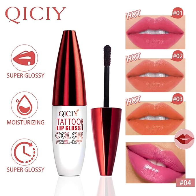 Charm Kiss Peel Off Lip Stain Lip Tint,Waterproof Long-Lasting Tear-off Lip Gloss,Peel Reveal Lip Stain,Peel Off Tattoo Lipsticks,Nonstick Cup Lip Gloss, Tattoo Magic Color Lip Set(3#)