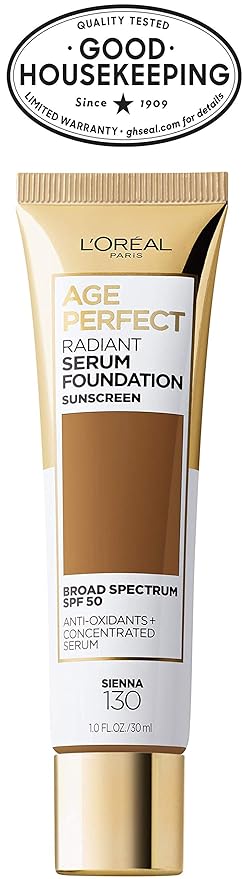 L'Oreal Paris Age Perfect Radiant Serum Foundation with SPF 50, Sienna, 1 Ounce