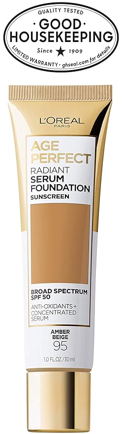 L'Oreal Paris Age Perfect Radiant Serum Foundation with SPF 50, Amber Beige, 1 Ounce
