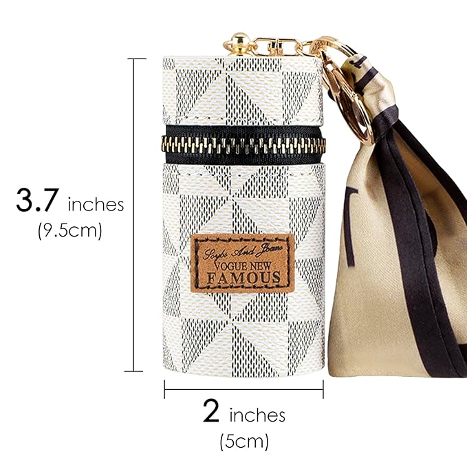 2 Pack Lipstick Case, Mini Leather Lip Gloss Lipstick Organizer, Travel Lipstick Bag with Keychain for Perfume Fingernail Polish (White)