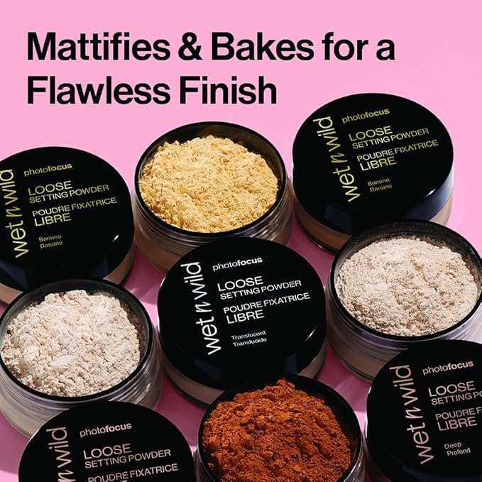 wet n wild Photo Focus Loose Baking Setting Powder, Highlighter Makeup, Suitable for All Skin Tones, Banana