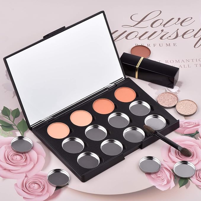 Allwon Empty Magnetic Eyeshadow Makeup Palette with Mirror and 12Pcs 26mm Round Metal Pans