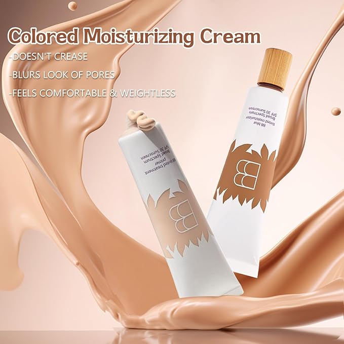 2PCS Bb Cream Tinted Moisturizer With Spf 30, Bb Cream Foundation For Tinted Moisturizer, Smooth & Hydrated, Full Coverage, Broad Sunscreen Spf 30, Bb Tinted Care Primer With Brush (Natural, 2PCS)