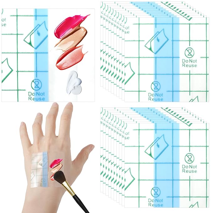 100 Pcs Makeup Hand Single Use Mixing Palette Set Disposable Foundation Mixing Tray Adhesive Transparent Artist Cosmetic Waterproof Palette Tape Supplies for Women Girls Daily Use
