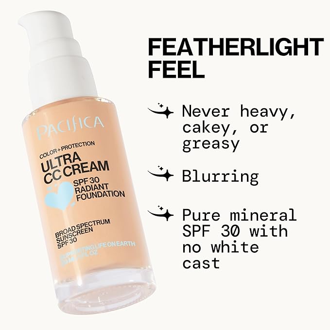 Pacifica Ultra CC Cream Radiant Foundation SPF 17 -Neutral Fair – Medium Coverage Color Correcting Cream, Dewy Finish, Mineral SPF, 1 oz