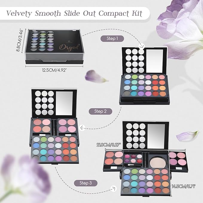 Color Nymph All In One Makeup Palette Set Kit,Portable Travel Makeup Kit for Girls with 24-Colors Eyeshadows Facial Blusher Lip Gloss Pressed Powder Mascara Brushes Mirror