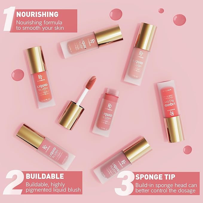 FV Liquid Blush, Long Lasting Buildable Cream Cheek Tint with High-Pigment Color, Weightless Blendable Formula for Natural Dewy Finish (cheer)